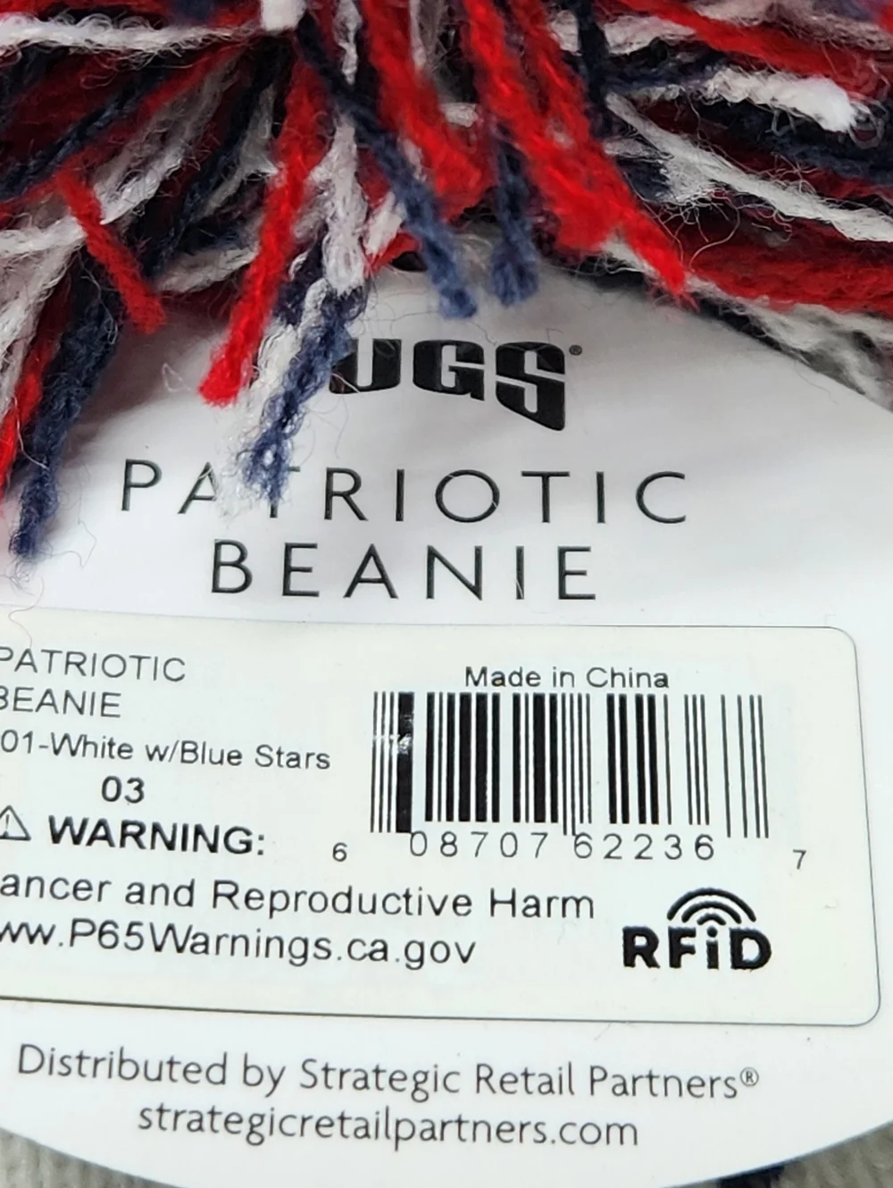 Pugs Patriotic Beanie Red White Blue Stars Pom Knit Winter Hat NWT
